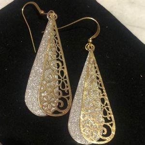 Silver Sparkles and Gold Swirl Teardrop Earring-Boutique